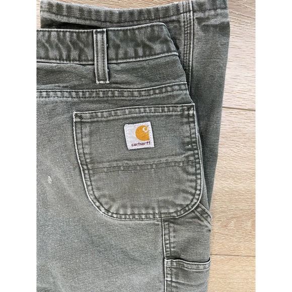 Carhartt Dungaree Pants Olive Green Size 32x31 Distressed Paint Repair - Picture 6 of 8